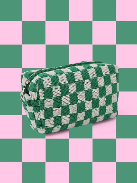 Green Checkered Makeup Bag