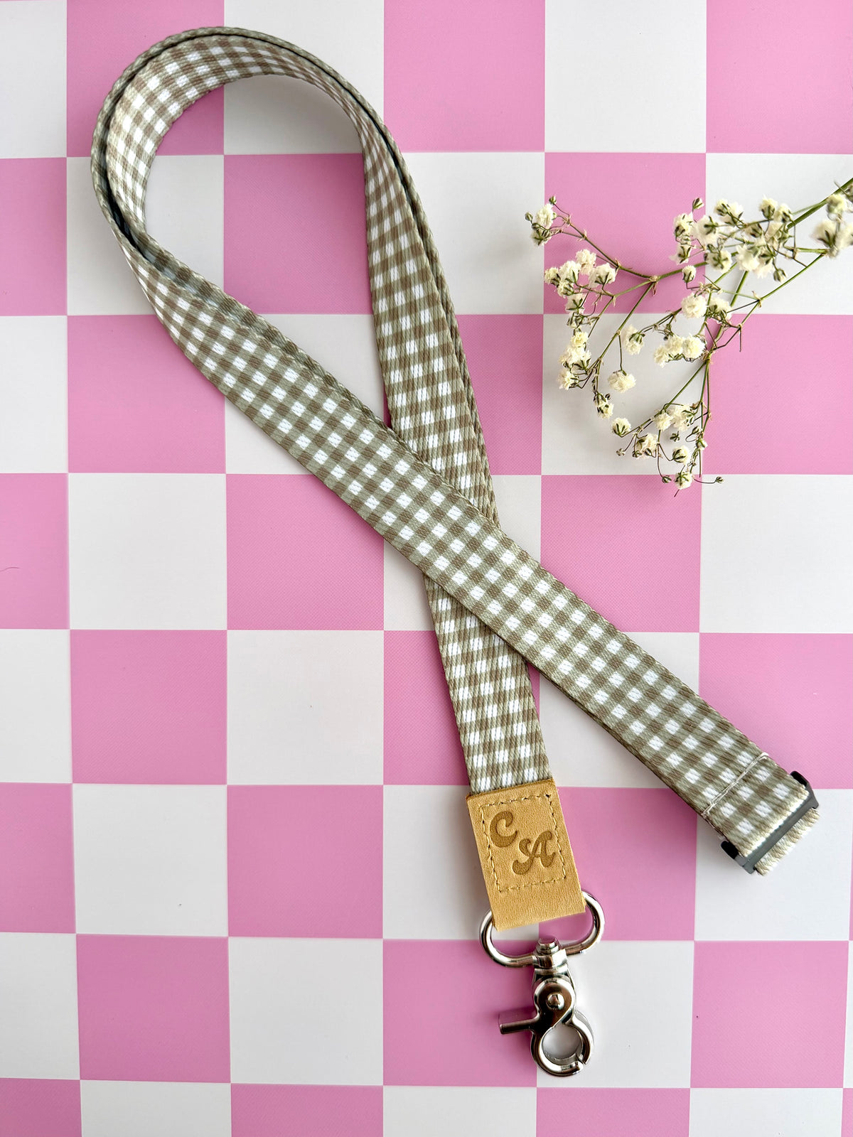Mocha Check Lanyard