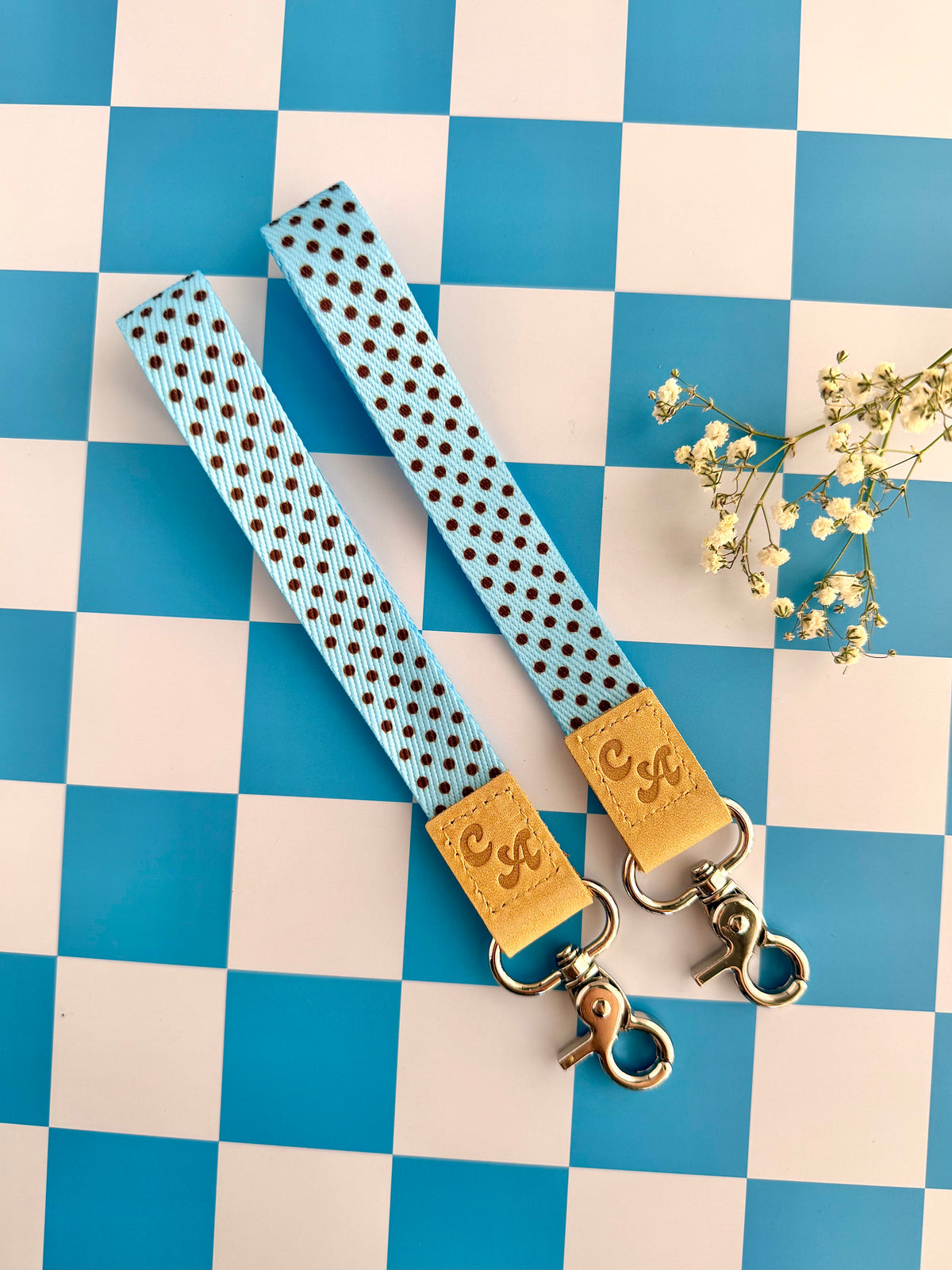 Blue Dotty Wristlet